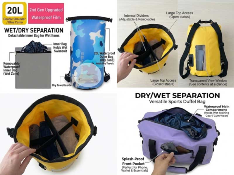 Wet-Dry Separation Bags OEM: Svømme-, trenings- og strandvesker som holder fuktighetspakken fra hverandre