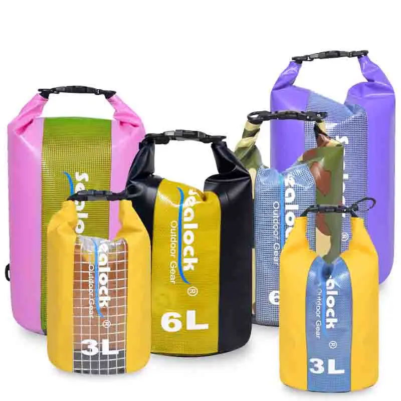 PVC Roll Top vanntett tørr bag med klart vindu og hurtigutløsende skulderstropp